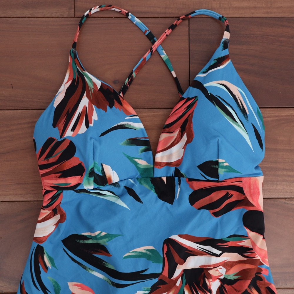 Calia Womens Tranquil Blue Floral Strappy Back One Piece Swimsuit Size 14 - Picture 7 of 9